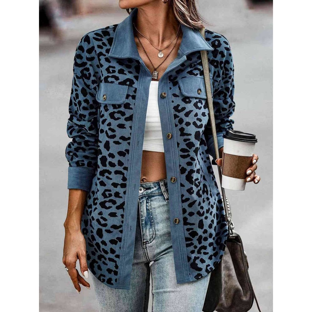 Leopard Button Down Shacket Jacket - Picture 6 of 11